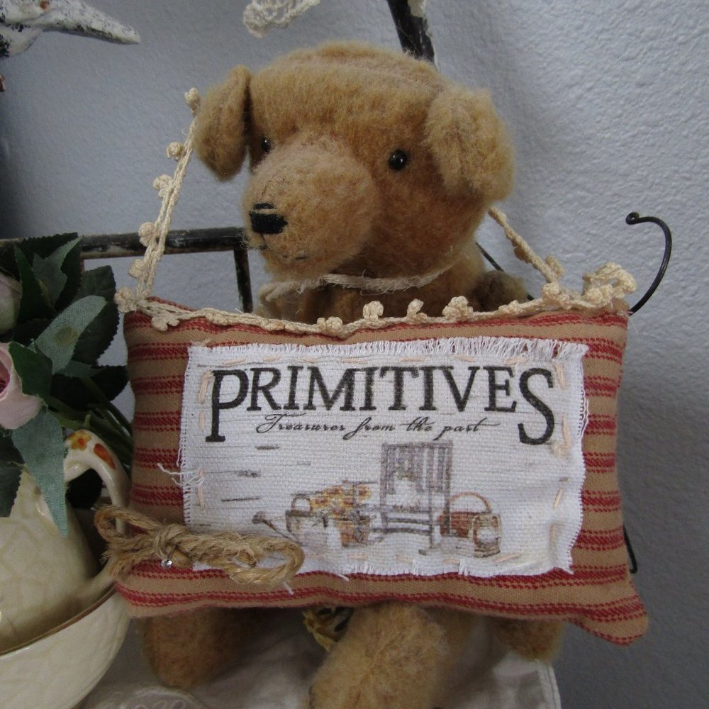 Handmade Primitive Hanging Pillow With Vintage Lace OOAK